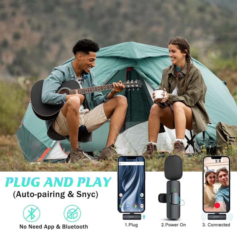 Microphone for iPhone, 2 Pack Wireless Microphones, Mini Mic, Lavalier, Recording Lapel Mic, Plug-Play, Clip On Microphone with Noise Reduction for Interview/Tiktok (for iPhone14 and Below)
