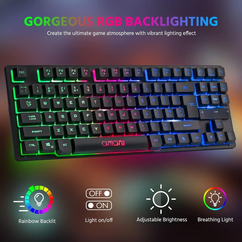CHONCHOW Wireless LED Keyboard, Rechargeable 87 Key RGB LED Backlit Wireless Gaming Keyboard for PC, PS4, PS5, Xbox One