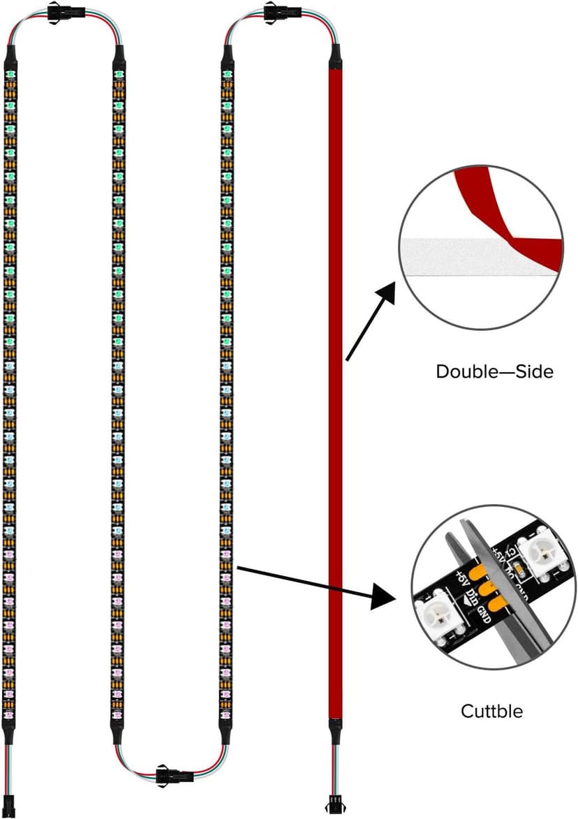 BTF-LIGHTING WS2812B IC PC Light Strip 4PCs 19in Individually Addressable for 5V 3Pin LED Headers for Asus Aura,Gigabyte RGB Fusion, MSI Mystic Light