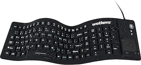 WetKeys "Flex Touch Full-Size Flexible Silicone Washable Keyboard with Touchpad and ON/Off Switch (USB) (Black) | KBWKFC103STi-BK