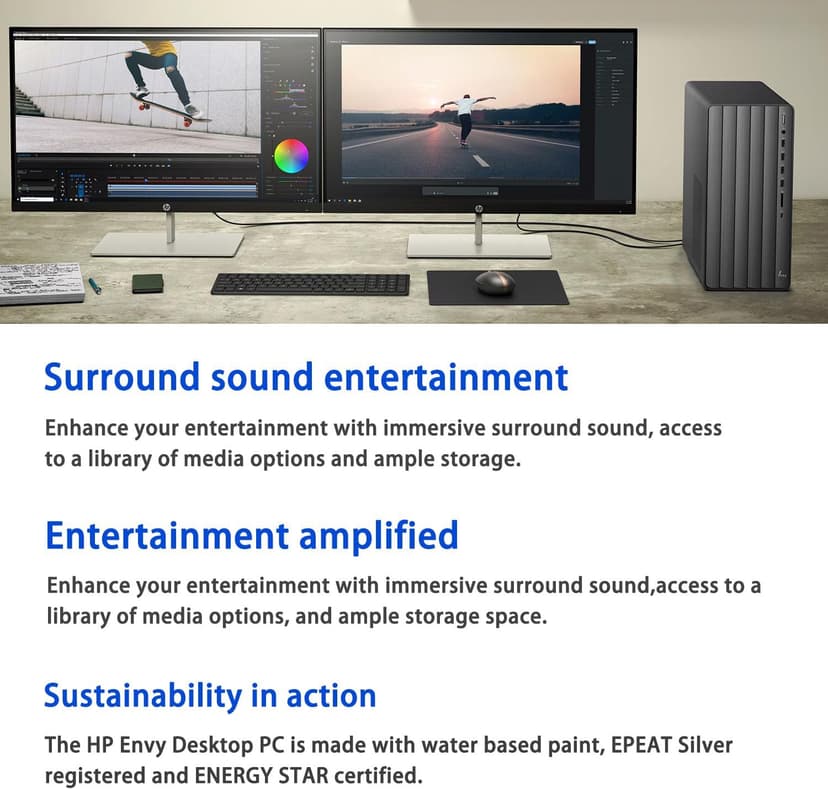 HP Envy AI Copilot Business Desktop, Intel Core i7-14700, NVIDIA GeForce RTX 3050, 64GB RAM, 2TB SSD, RJ45, Wi-Fi 6, Windows 11 Home, Black, with ADATA 512GB External SSD Bundle