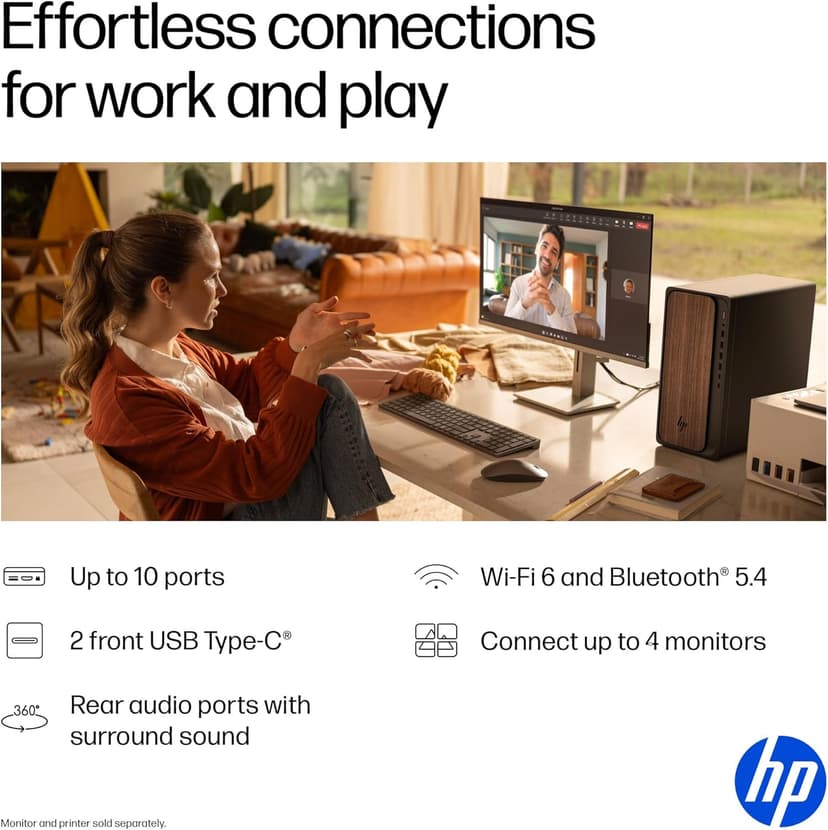 HP OmniDesk Desktop PC, Intel Core Ultra 7 265, 32 GB RAM, 2 TB SSD, Intel Graphics, Windows 11 Home, Microsoft Copilot, Dark Wood, M03-0060 (2025)