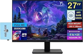 acer 27" IPS FHD (1920 x 1080) Home & Office Monitor with AMD FreeSync, 4ms RT, 100Hz Refresh, VESA Mount, HDMI, VGA & Dockztorm USB Port Expander, (2025 Latest Model)