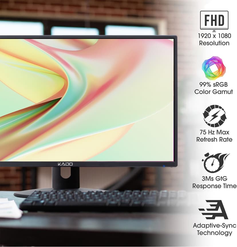 Kado Dual Monitor Setup - 2-Pack 22" 1920x1080 Computer Monitor 75Hz VESA Mount HDMI Office Gaming Hybrid Built-in Speakers (E22 Dual Series)