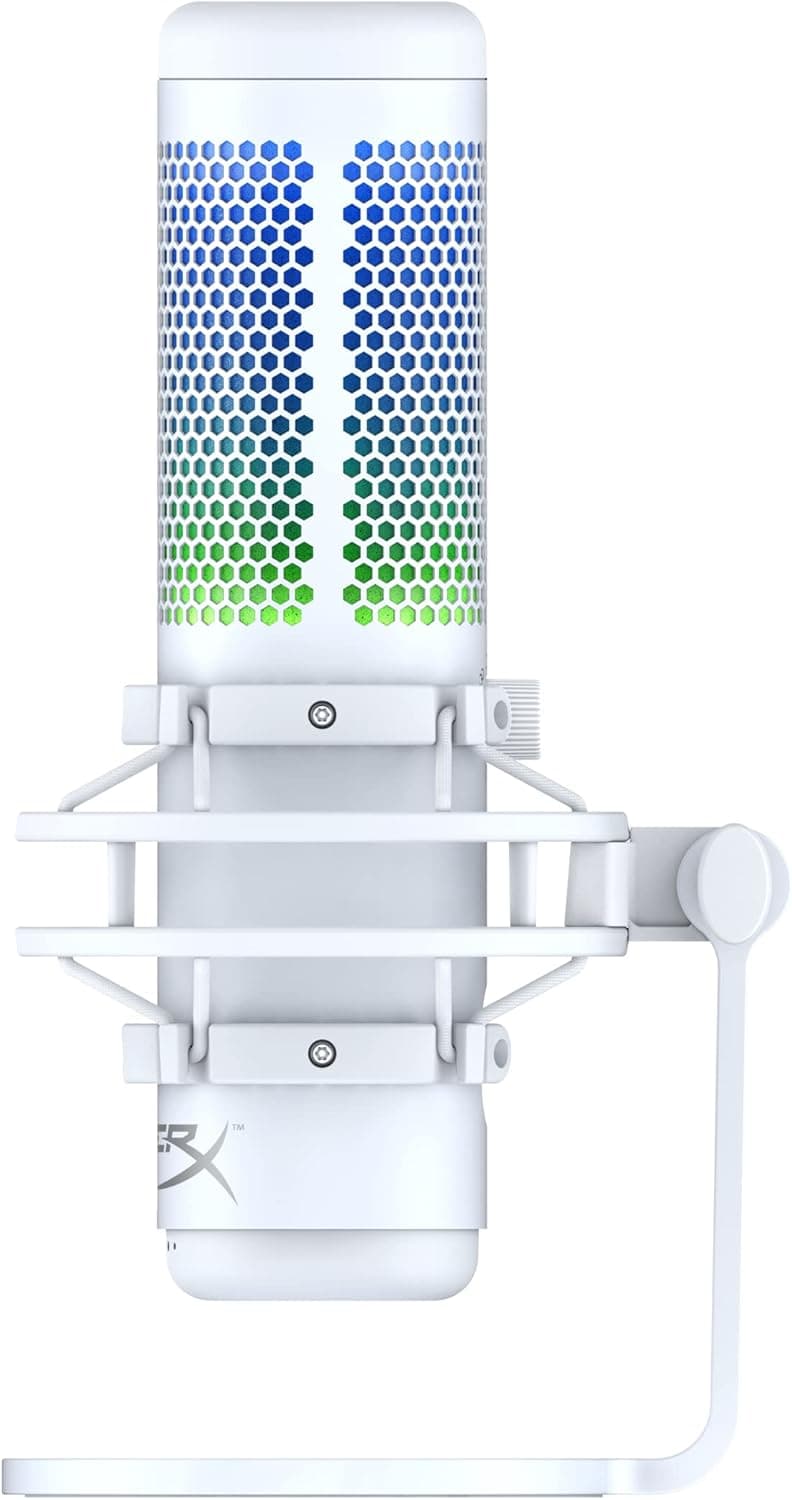 HyperX QuadCast S – RGB USB Condenser Microphone for PC, PS5, Mac, Anti-Vibration Shock Mount, 4 Polar Patterns, Pop Filter, Gain Control, Gaming, Streaming, Podcasts, Twitch, YouTube, Discord – White