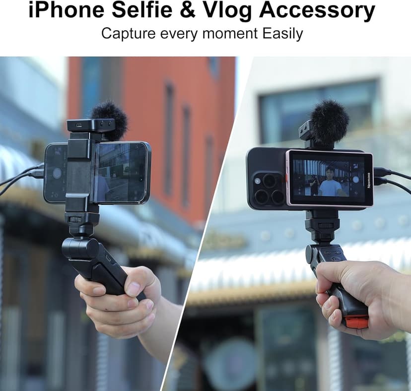 Newmowa Pink Magnetic Phone Vlog Selfie Monitor Screen, 1080P Wireless Recording, Using Phone Rear Camera for Selfie Vlog Live Stream TikTok, Compatible with iPhone(Support 4K 30fps Wired Recording)