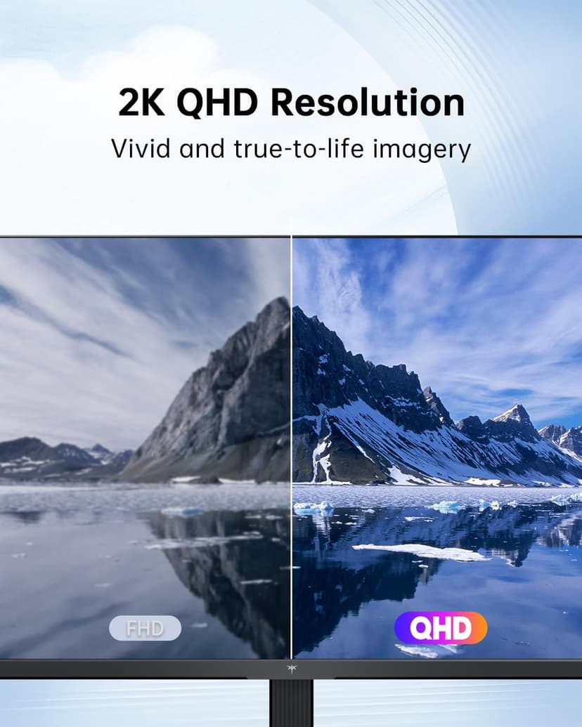27 Inch Computer Monitor - QHD (2560 x 1440) Display, Up to 120Hz Monitor, IPS Panel, 123% sRGB, HDMI 2.0 x 2 & DP 1.4 x1, Freesync & G-sync, Eye-Friendly Screen PC Monitors for Work Gaming