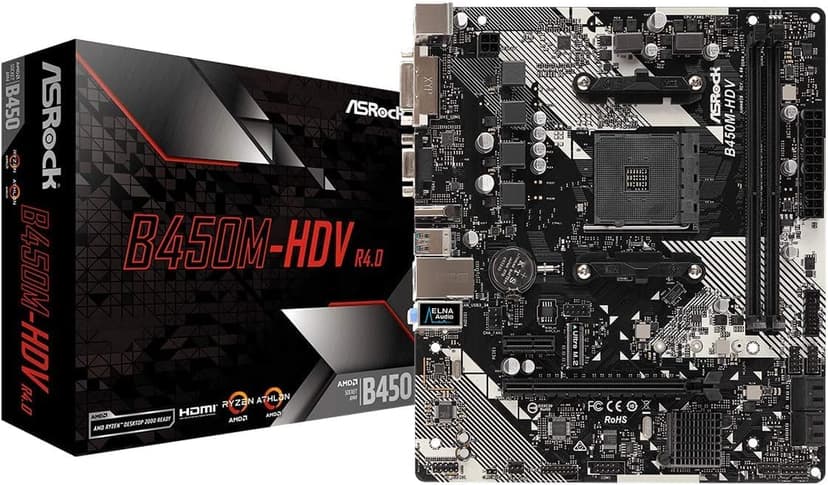 B450M-HDV R4.0 AMD B450 AM4 Socket Ryzen 2000 - 5000 Processors DDR4 3200 64GB HDMI DVI-D D-Sub Motherboard SATA 6Gb/s Micro ATX M.2