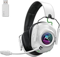Wireless Gaming Headset with Noise Canceling Microphone for PC, PS5, PS4, Switch, Mac，2.4 GHz Wireless & Bluetooth 5.4 Gaming Headphones, Cool RGB Lighting, 40Hr Battery, 50mm Drivers-White