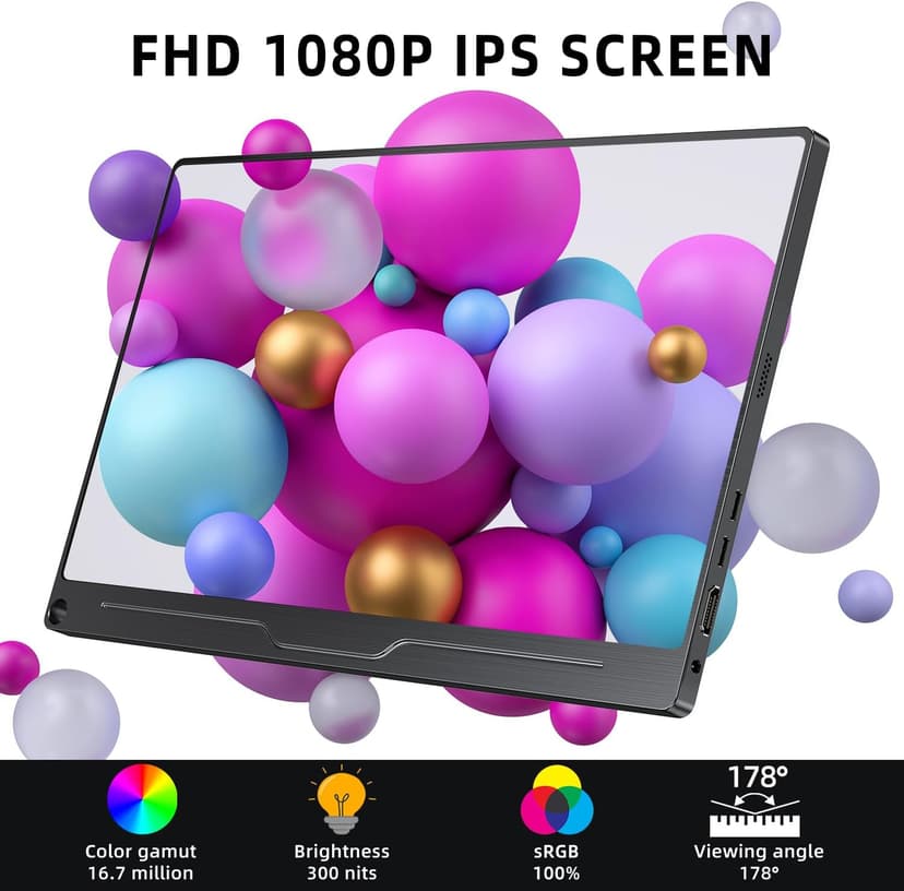 UPERFECT Portable Monitor, 15.6" IPS HDR 1920X1080 FHD Eye Care Travel Screen USB C Gaming Monitor, Dual Speaker External Monitor HDMI Type-C VESA for Laptop PC Phone w/Case
