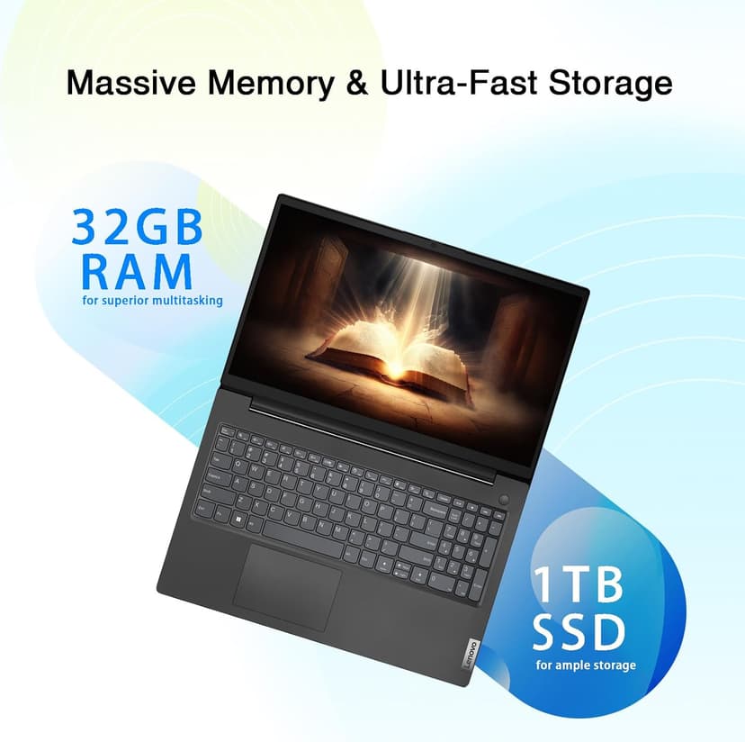 Lenovo V15 Business Laptop | Intel 4-core Processor | 15.6" FHD (1920 x 1080) | 32GB RAM | 1TB SSD | Ethernet RJ-45 | Military Durability | Windows 11 Pro | w/WOWPC 500GB External Storage