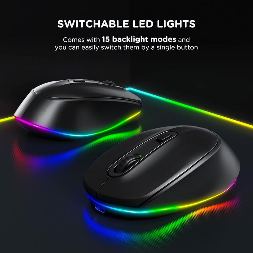seenda Rechargeable Wireless Mouse -Light Up Mouse for Laptop, Small Cordless Mice with Quiet Click & LED Lights for Kids' Chromebook, Windows, Mac PC Computer - Black