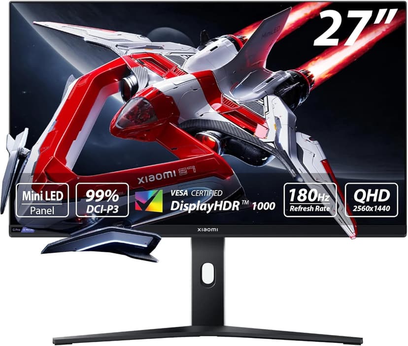 Xiaomi Mini-LED Gaming Monitor G Pro 27 inch HDR 1000 2K QHD 2560x1440, Fast IPS, 180Hz 1ms, 99% DCI-P3, AMD Freesync, Adjustable Angle, 2× HDMI 2.0, 2× DP 1.4, White