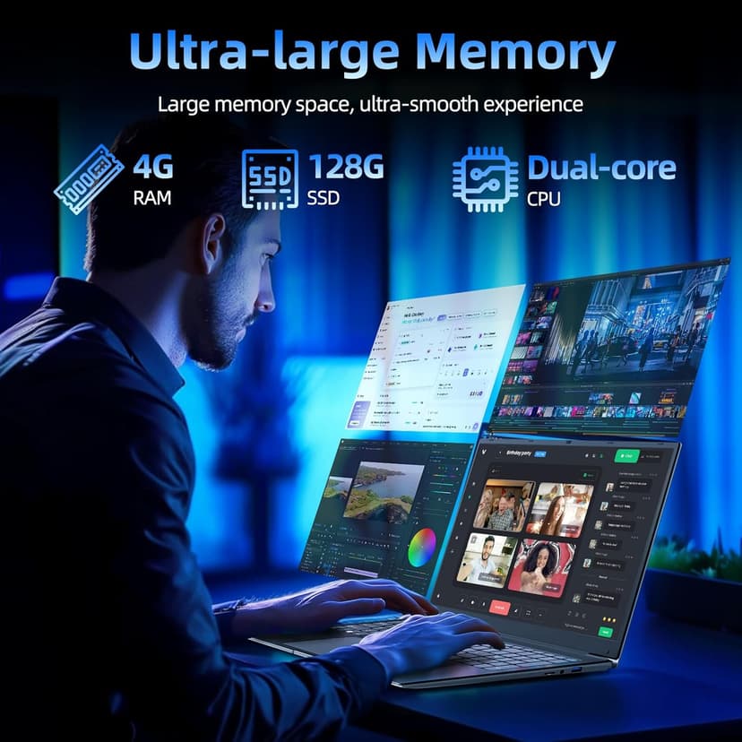 SGIN Windows 11 Laptops, 17.3 Inch Laptop Computer with Core i3 CPU, 4GB DDR4 128GB SSD, 60800mWh Battery, FHD IPS Display, Type-C, 5G WiFi, BT4.2, Webcam, USB3.2, HDMI, for Student and Business