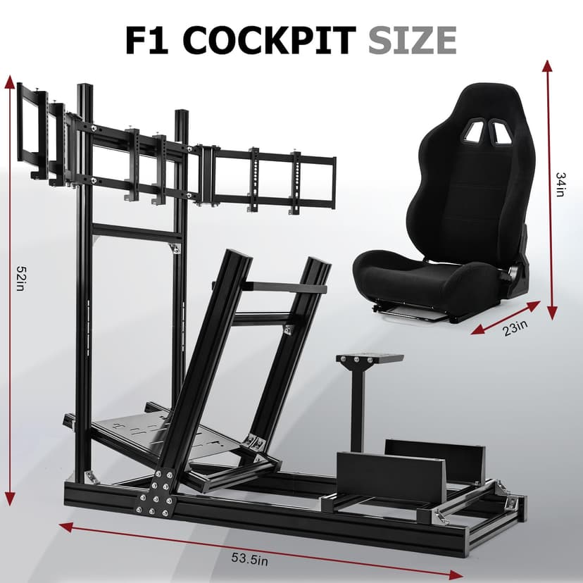 Supllueer 8040 Aluminum Racing Simulator Cockpit with 3 Monitor Stand and Black Seat,Universal and adjustable Cockpit, Compatible with Logitech/Thrustmaster/Fanatec/Moza Direct Drive Motors Wheels