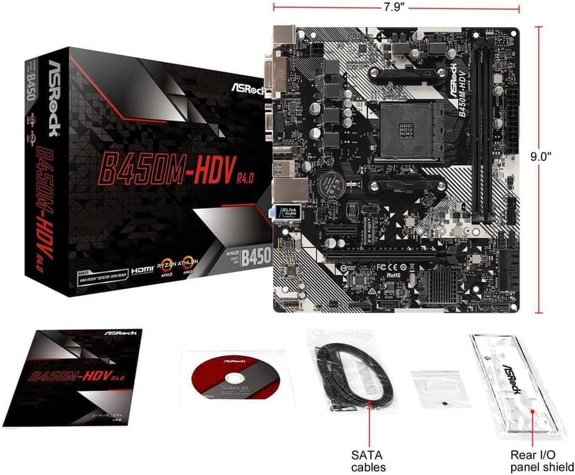 B450M-HDV R4.0 AMD B450 AM4 Socket Ryzen 2000 - 5000 Processors DDR4 3200 64GB HDMI DVI-D D-Sub Motherboard SATA 6Gb/s Micro ATX M.2