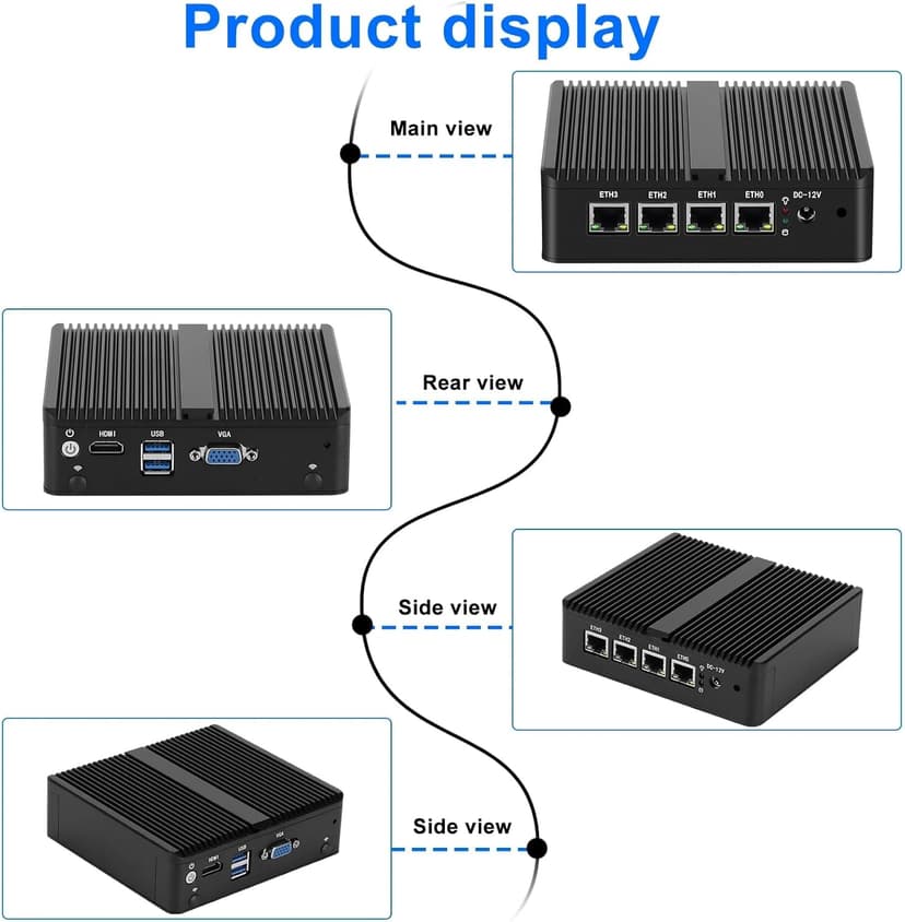 Fanless Mini PC N4000 with 4*i226 2.5G LAN, 2*USB3.0,HDMI,1*VGA,Mini Desktop Computer Support Dual Band WiFi for Industry Business,NO RAM NO SSD (NO RAM NO SSD)