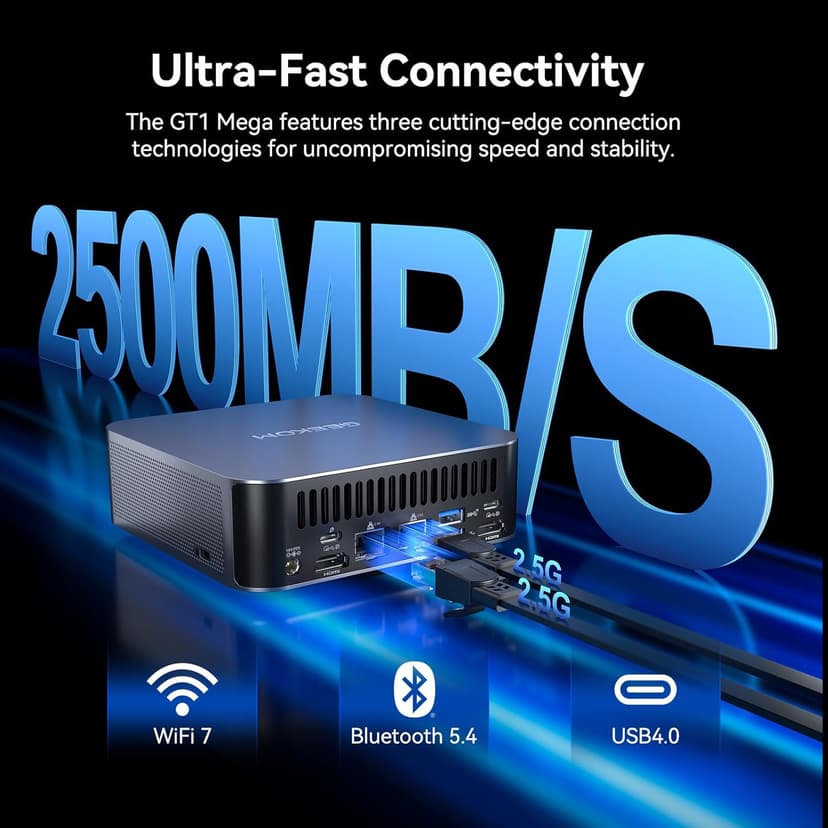 GEEKOM GT1 Mega AI Mini PC,14th Gen Intel Ultra U5-125H (14C/18T,Up to 4.5 GHz) 32GB DDR5 1TB SSD, Mini Desktop Computers Windows 11 Pro Support Dual 2.5G LAN/WiFi 7/BT 5.4 /USB4.0/8K/3-Year Warranty