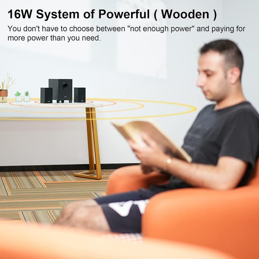 OROW S211 New USB-Powered 2.1 Multimedia Speakers System with Subwoofer,16W Computer Speakers,Strong Bass,3.5mm Audio Inputs,Great for PC/PS4/TV (Wooden)