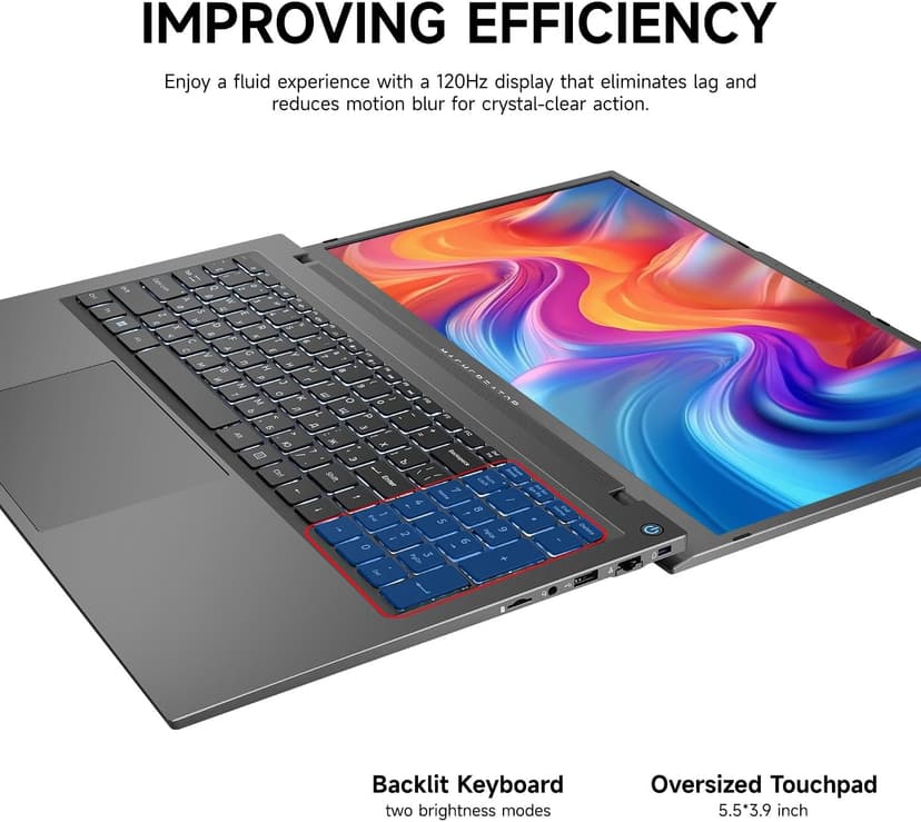 Machcreator Business Laptop, 17.3" FHD 120Hz, Intel Processor, 16GB DDR5 RAM, 1TB SSD, Backlit Keyboard, Large Touchpad, MicroSD Card Reader, Camera Shutter Switch, Wi-Fi, Win 11 Home, Grey