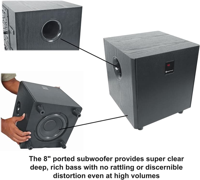 Rockville HTS820 1500W 5.1 Channel Home Theater System with 8" Subwoofer, Bluetooth, USB, Includes Remote and Speaker Mounts - Perfect for Movies, Music, Karaoke