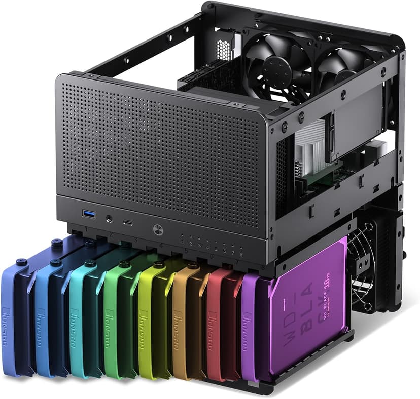 JONSBO N3 Mini-ITX NAS PC Chassis, ITX Computer Case, 8HHD+1-SSDD isk Bays NAS Mini Aluminum with Steel Plate Case, Built-in 2x10cm Fan, Power Support: SFX105mm, Support 130mm CPU Cooler