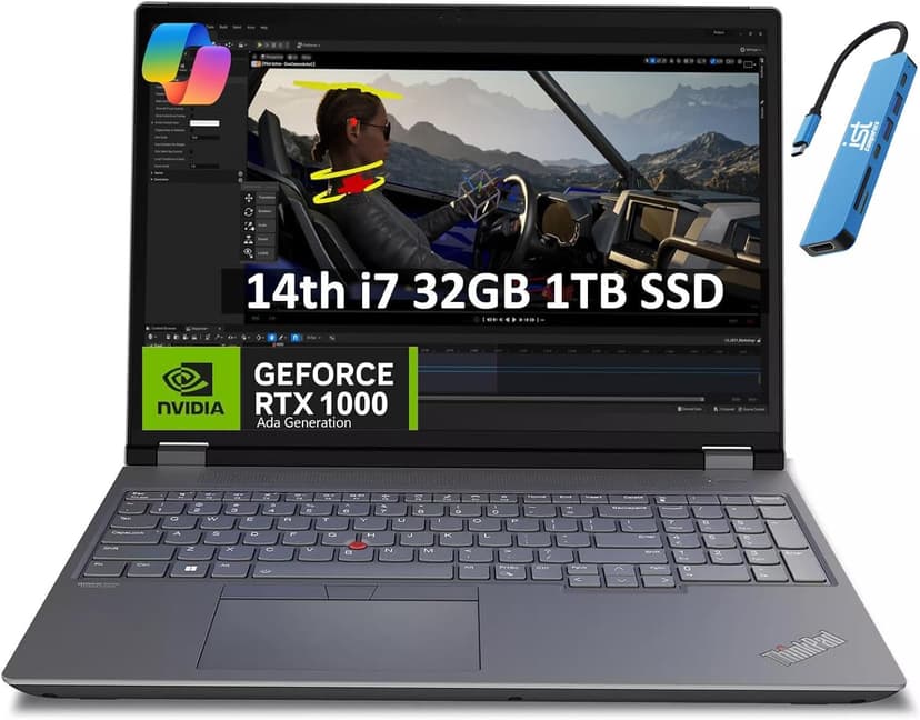 Lenovo ThinkPad P16 Gen 2 Mobile Workstation (16" FHD+ 100% sRGB, Intel Core i7-14700HX, 32GB RAM, 1TB SSD, NVIDIA RTX 1000 Ada) Laptop for Engineer, 1080P Webcam, IST HUB, Win 11 Pro (Renewed)