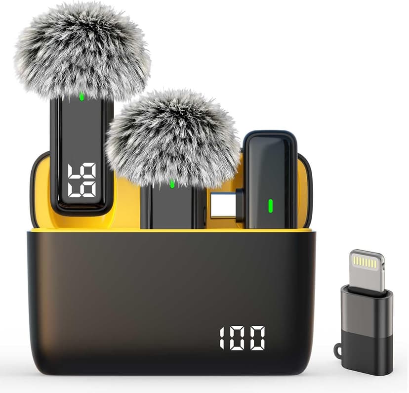 Wireless Microphone for iPhone Android with Charging Case - USB C Lavalier Phone Microphone for Video Recording Noise Cancelling Clip On Mini Mics Intuitive Battery Display