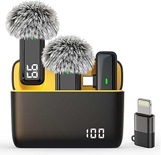Wireless Microphone for iPhone Android with Charging Case - USB C Lavalier Phone Microphone for Video Recording Noise Cancelling Clip On Mini Mics Intuitive Battery Display