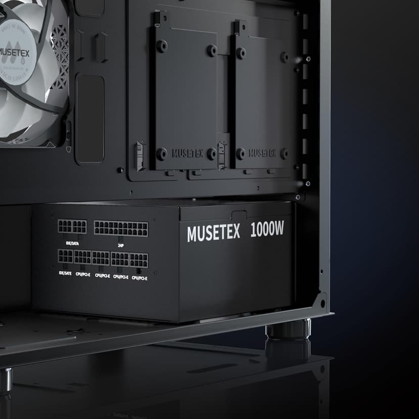 MUSETEX PC Power Supply 1000W, Full Modular ATX Power Supply, Multi Connectors Computer Power Supplies, 140mm Ultra Quiet Cooling Fan, PC PSU, Black (MU1000)