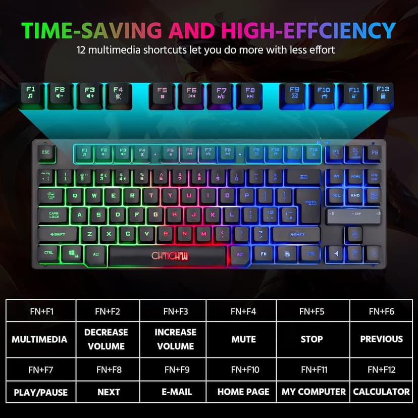 CHONCHOW Wireless LED Keyboard, Rechargeable 87 Key RGB LED Backlit Wireless Gaming Keyboard for PC, PS4, PS5, Xbox One