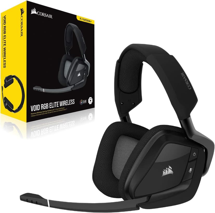 CORSAIR VOID RGB ELITE Wireless Gaming Headset – 7.1 Surround Sound – Omni-Directional Microphone – Microfiber Mesh Earpads – Up to 40ft Range – iCUE Compatible – PC, Mac, PS5, PS4 – Carbon