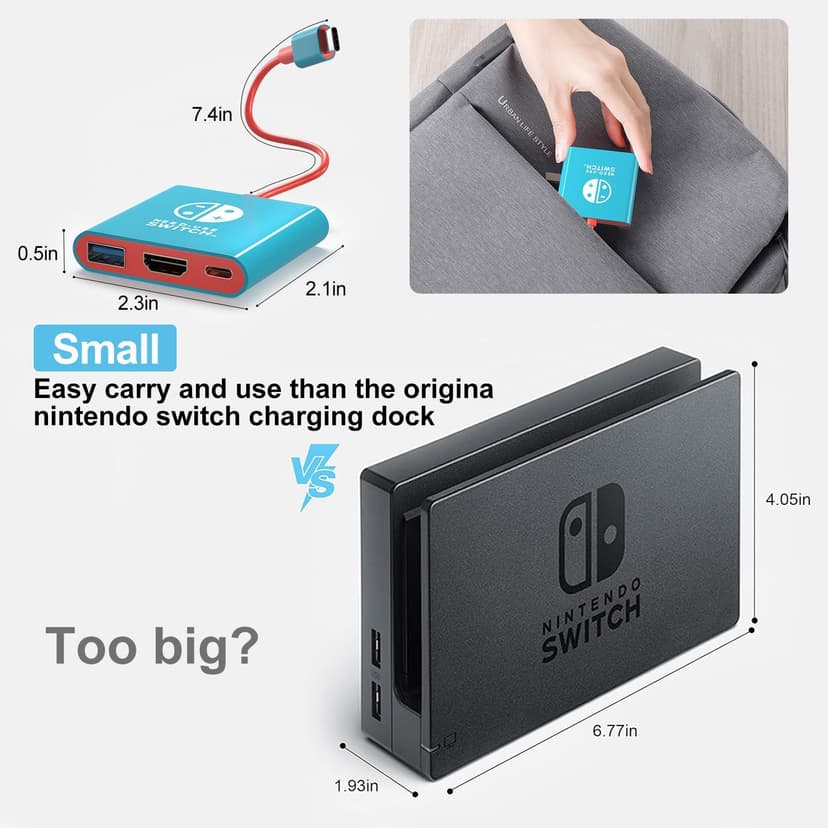 Switch Dock for Nintendo Switch Docking Station Portable Switch TV Adapter Support 4K/60HZ Switch TV Dock Mode Compatible Steam Deck Nintendo Switch OLED Switch Travel Dock with HDMI2.0 USB3.0 Port