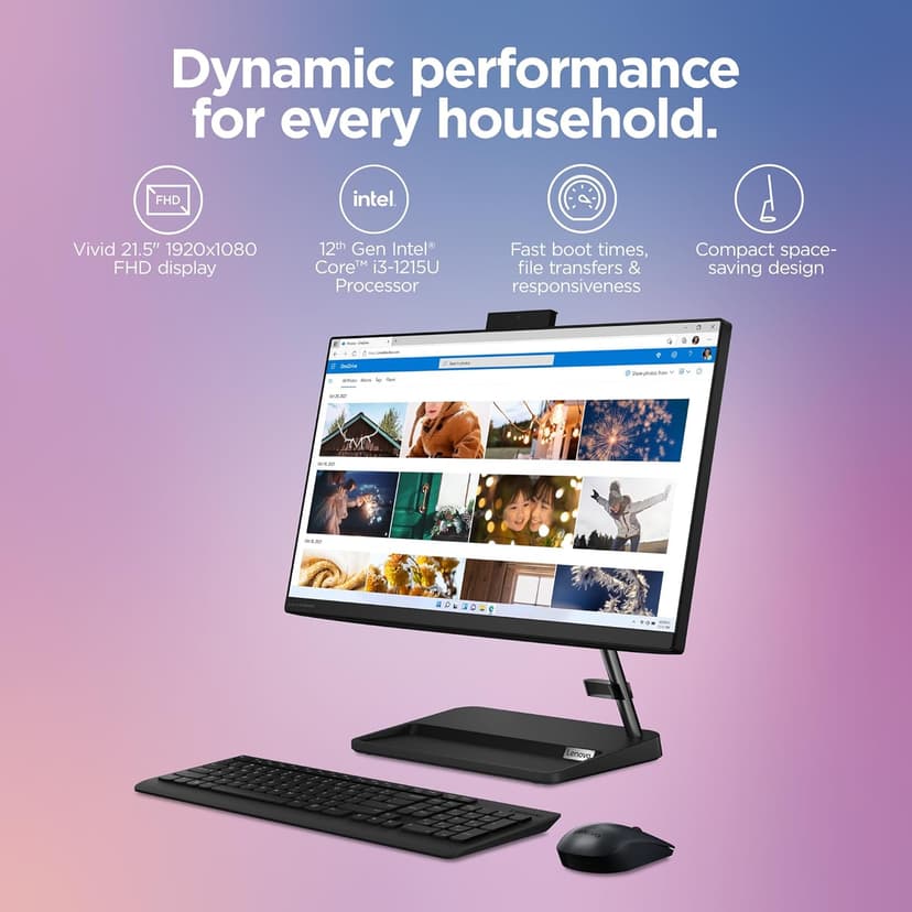 Lenovo IdeaCentre AIO 3i - All in One Desktop - PC Computer - Mouse & Keyboard Included - 21.5" FHD Display - Windows 11-8GB Memory - 256GB Storage - Intel Core i3-1215U