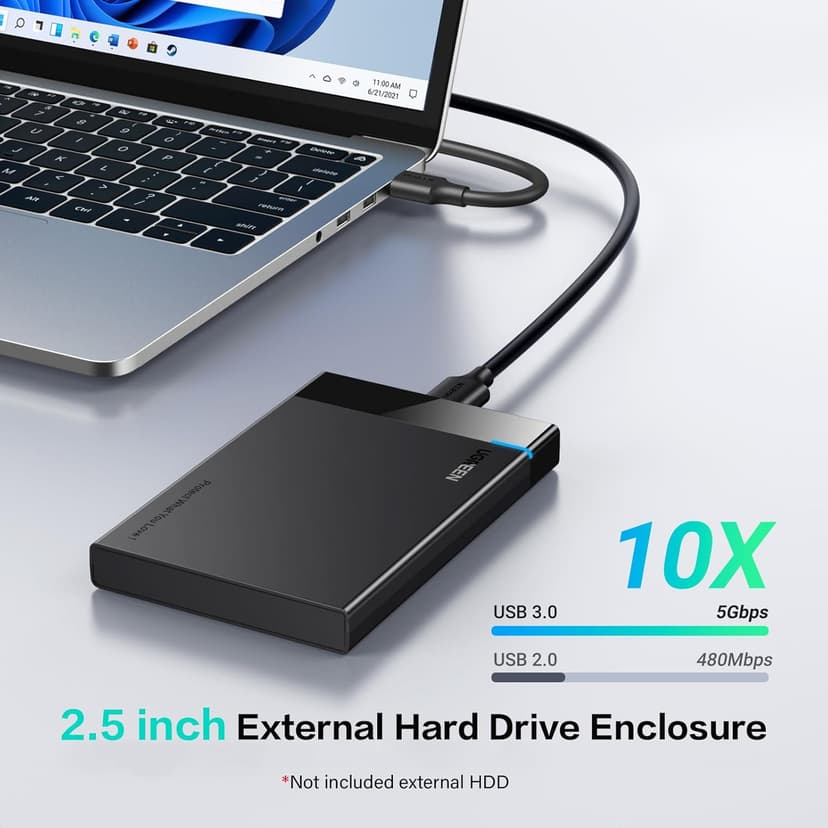 UGREEN 2.5" Hard Drive Enclosure USB 3.0 to SATA III Adapter Supports 2.5 Inch SSD & HDD 9.5mm 7mm External Hard Drive Enclosure with UASP Compatible with WD Seagate Toshiba Samsung Hitachi - Black