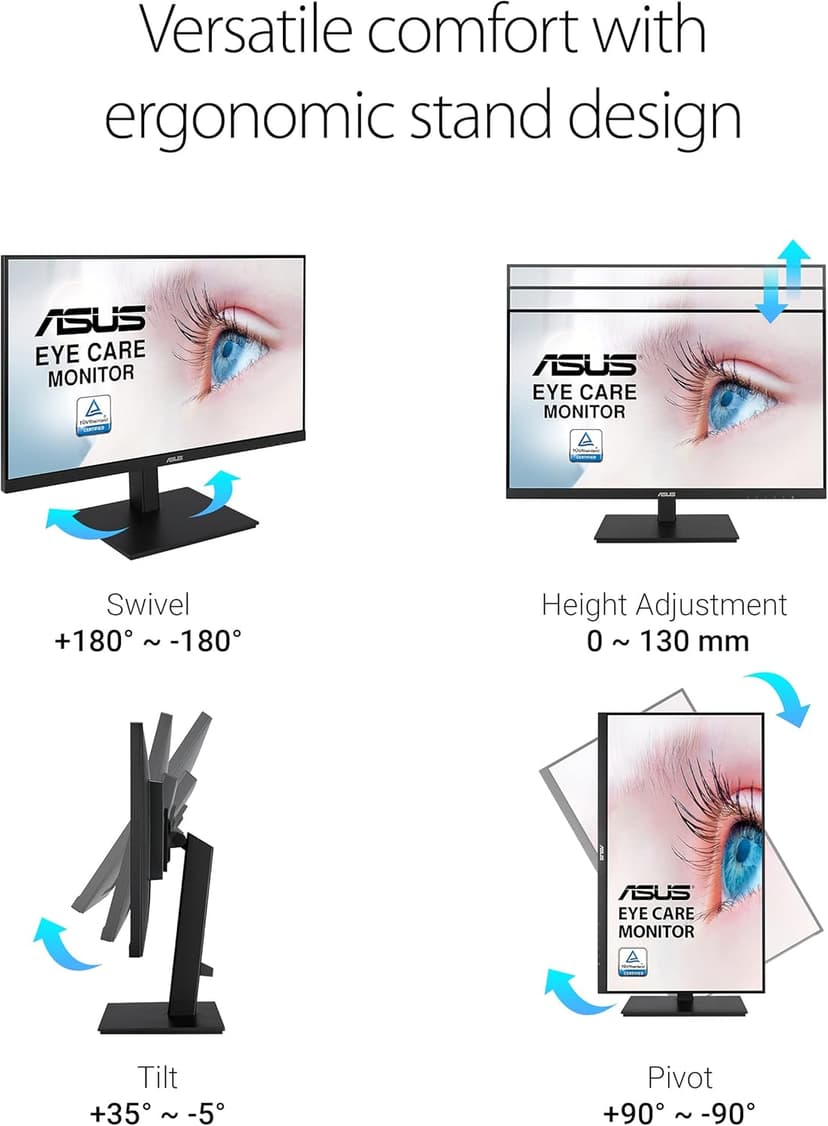 ASUS 23.8”1080P Monitor(VA24DQSB)-Full HD,IPS,75Hz,Speakers Adaptive-Sync Low Blue Light Flicker Free VESA Mountable Frameless, HDMI DisplayPort, VGA, USB hub Height Adjustable, BLACK,12.8"x21.3"x2.1"
