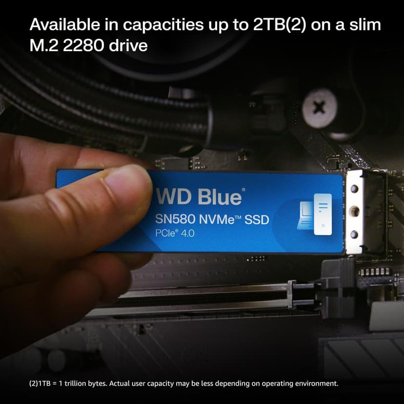Western Digital 500GB WD Blue SN580 NVMe Internal Solid State Drive SSD - Gen4 x4 PCIe 16Gb/s, M.2 2280, Up to 4,000 MB/s - WDS500G3B0E