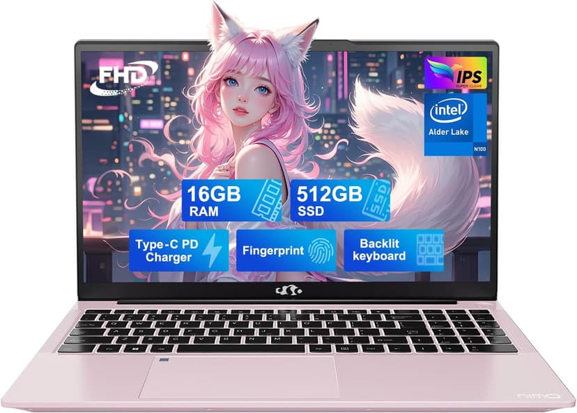 NIMO 15.6 FHD Student Laptop, 16GB RAM, 1TB SSD, Intel Pentium Quad-Core N100(Beat to i3-1115G4, Up to 3.4GHz), 2 Years Warranty, Backlit Keyboard, Fingerprint, Win 11, Rose Gold