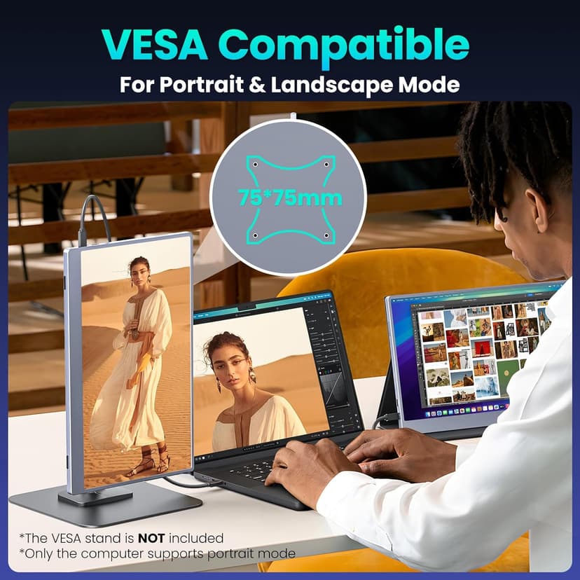 Portable Monitor 15.6 Inch 1080P FHD HDR IPS Travel Screen HDMI USB-C Portable Monitor for Laptop MacBook PC Surface Xbox PS4/5 with Cover, VESA Compatible