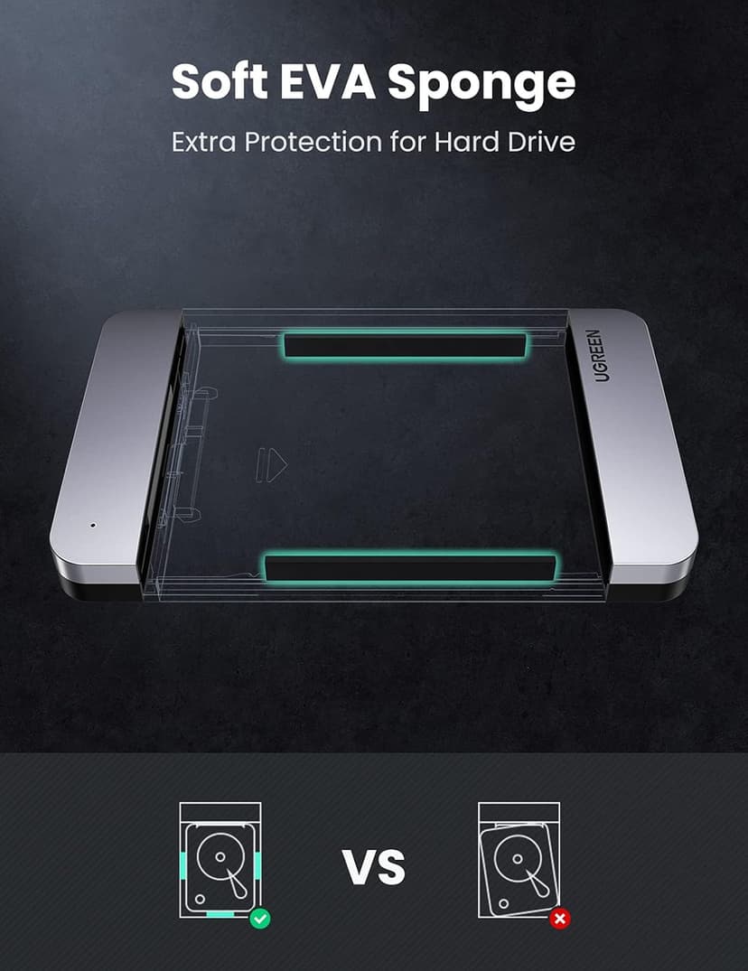 UGREEN USB C Hard Drive Enclosure for 2.5" SATA SSD HDD - Aluminum USB C to SATA Adapter USB 3.1 Gen 2 Support UASP - Compatible with MacBook Pro Air, WD, Seagate, Toshiba, Samsung, Hitachi