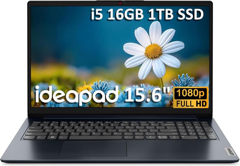 Lenovo IdeaPad (15.6" FHD Anti-Glare, Intel Core i5-1235U (> i7-1165G7), 16GB RAM, 1TB SSD), Laptop for Home, Student, Business, Webcam w/ Shutter, 10-Hour Long Battery Life, Win 11 Home in S Mode