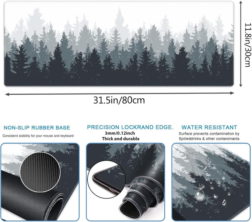 Galdas Gaming Mouse Mat Forest Background Pattern XXL XL Large Mouse Mat Long Extended Mouse Pad Desk Mat Non-Slip Rubber Mice Pads Stitched Edges Thin Pad (31.5 x 11.8 x 0.12 Inches) Tree