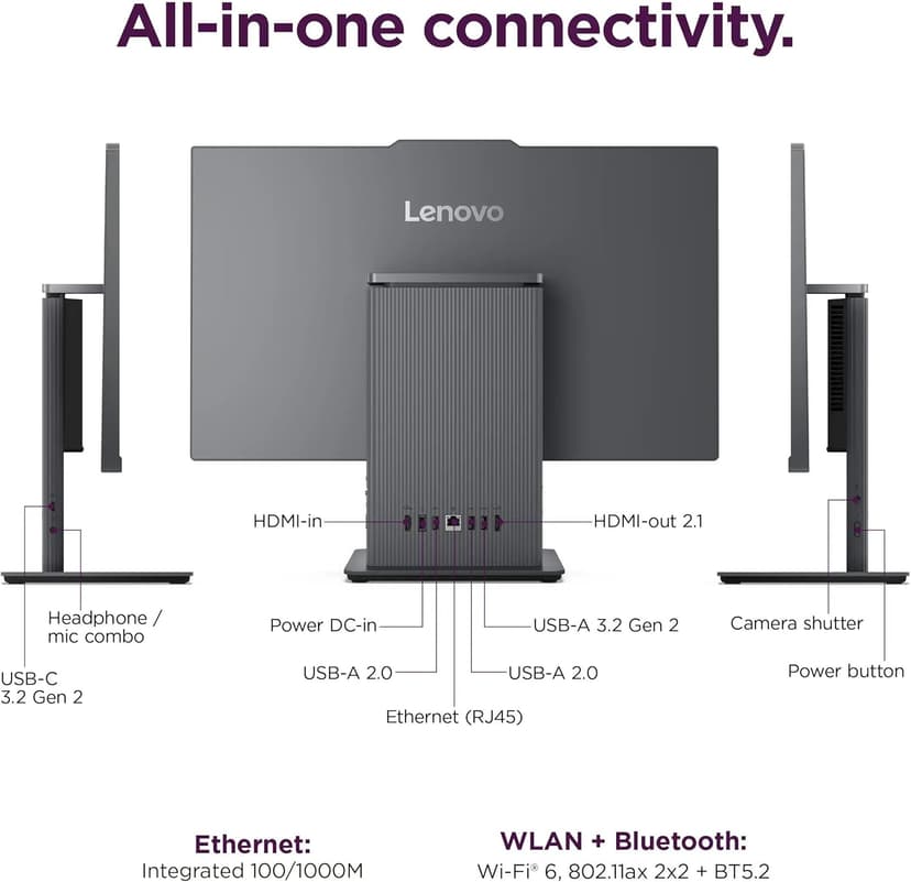 Lenovo ThinkCentre All-in-One Desktop Computer, 27" FHD IPS Display, 8-core Intel Core i5-13420H, 32GB DDR5, 1TB SSD, Wi-Fi 6, USB-C, HDMI in&Out, Wired KB&Mouse, Windows 11 Pro
