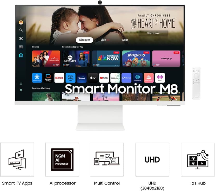 SAMSUNG 32-Inch M8 (M80D) Series 4K UHD Smart Monitor with Streaming TV, Speakers, HDR10+, AI Upscaling, USB-C, Ergonomic Stand, SlimFit Camera, Gaming Hub, LS32DM801UNXZA, 2024