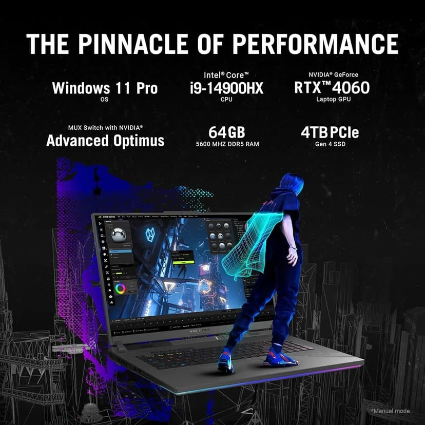 ASUS ROG Strix G18 Gaming Laptop, with Office 2024 Lifetime License, i9-14900HX(24-core), GeForce RTX 4060, 18" 240Hz WQXGA Display, 64GB DDR5, 4TB SSD, RGB Backlit KB, Windows 11 Pro,w/Accessories
