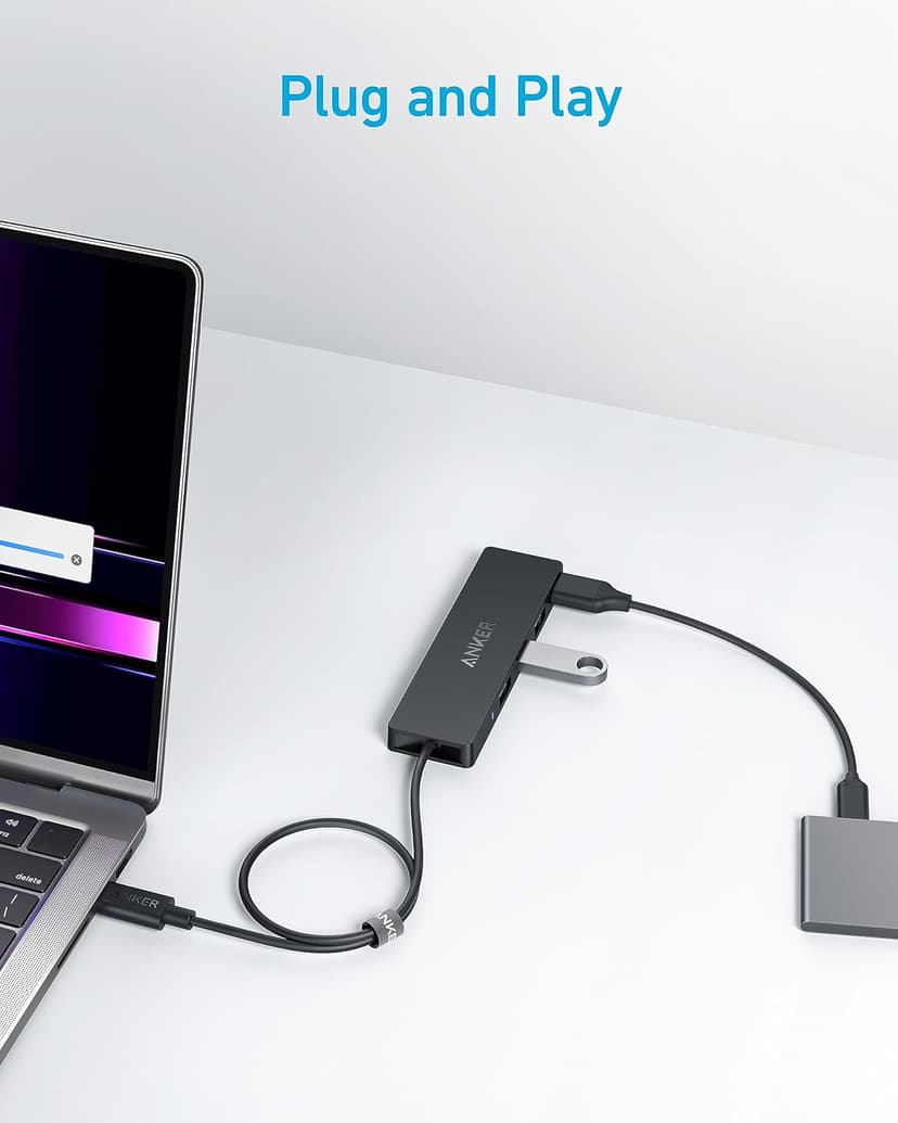 Anker 4-Port USB 3.0 Hub with 5Gbps Data Transfer, Ultra-Slim USB-C Connector Hub, for MacBook, iMac, Surface, Mobile HDD, and More (2 ft USB-C Connector, Charging Not Supported)