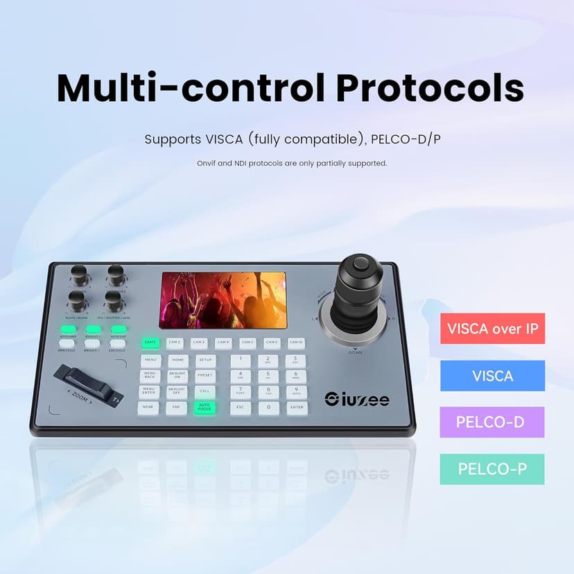 iuZee PTZ Camera Controller 4D Joystick PoE IP PTZ Keyboard Controller 5" LCD Screen Preview for Live Streaming Meeting Church Education, Support VISCA PELCO-P PELCO-D RS422 RS485 RS232 RJ45