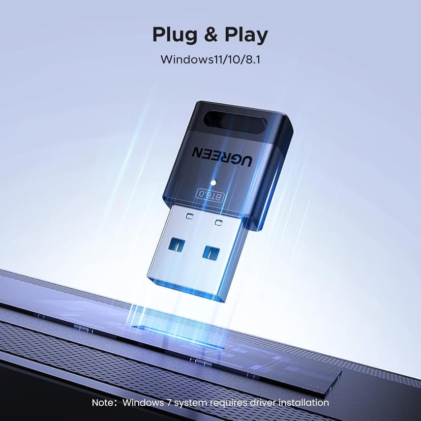UGREEN USB Bluetooth Adapter for PC, Bluetooth 6.0 Dongle Receiver EDR & BLE, Plug & Play for Windows 11/10/8.1, for Headphone/Keyboard/Mouse/Speakers/Printer