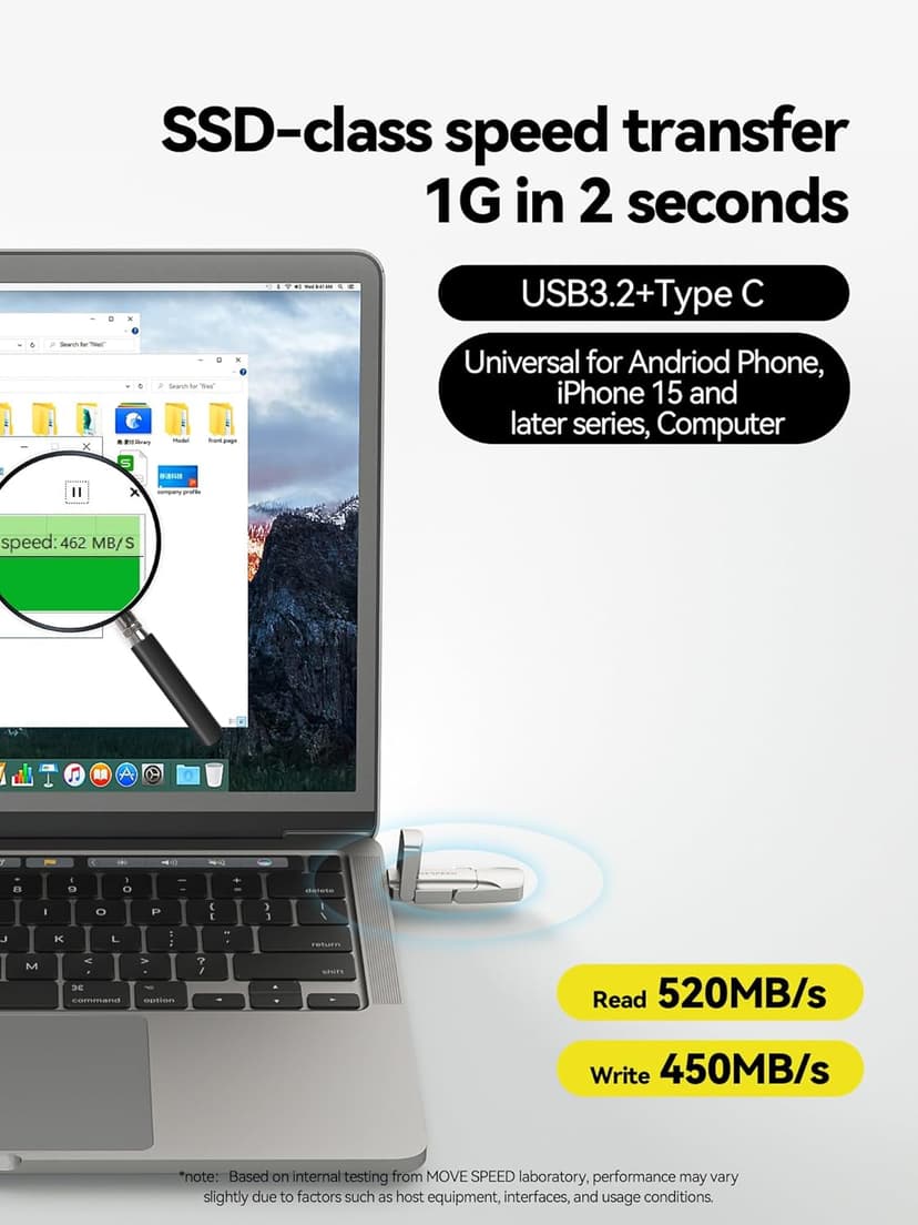MOVE SPEED 1TB Solid State Flash Drive 570MB/s High Speed Type C + USB 3.2 Drive Dual Port, Thumb Drive Compatible with iPhone 15, 16 Series/Android Phone/MacBook/Audio/Smart TV