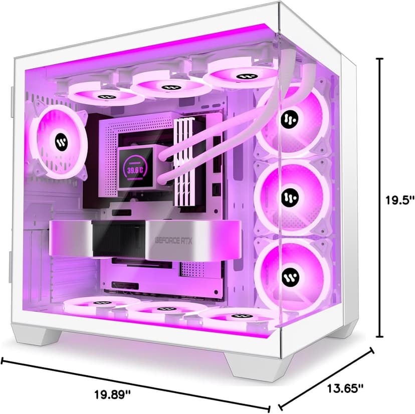 ANSAITE PC CASE ATX 9 PWM ARGB Fans Pre-Installed, Mid-Tower Gaming PC Case, Panoramic Tempered Glass White Computer Case with Type-C,360mm Radiator Support,W9